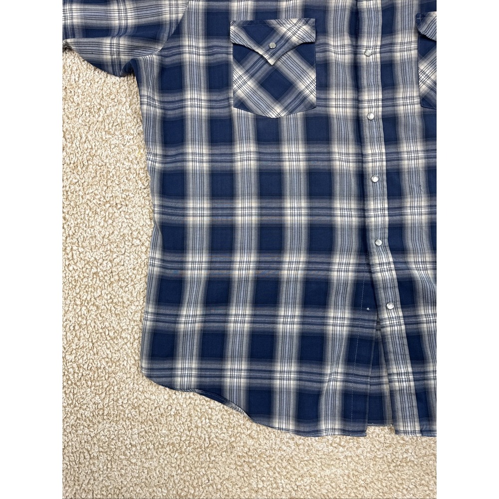 Ely Cattleman Shirt Mens XL Blue Gray Plaid Western Pearl Snap Flannel READ - Picture 3 of 12